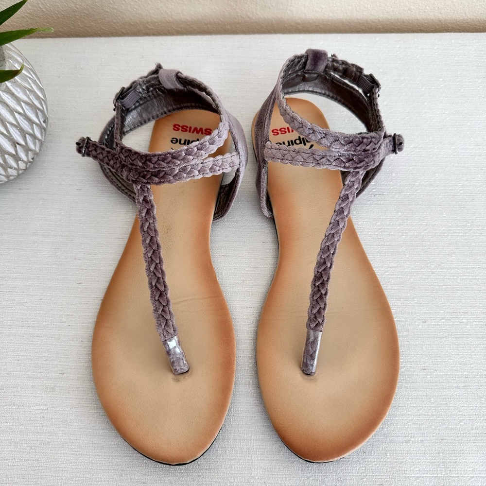 Alpine Swiss Purple Velvety Braid T-Strap Flat Sandals Women’s 9
